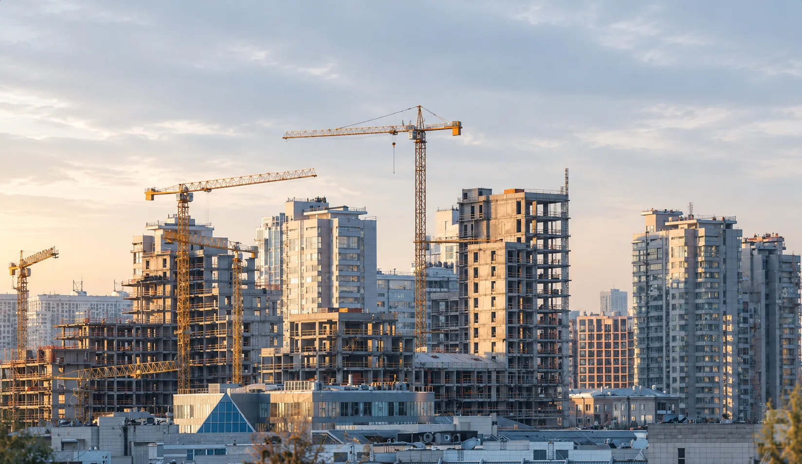 Tower cranes above a building under construction